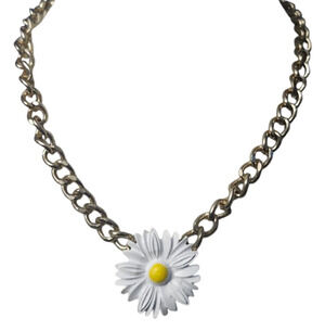Vtg Mid Century Die Cast Chain Daisy Statement Necklace